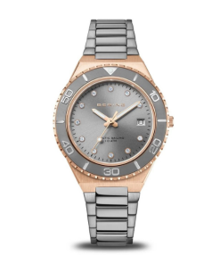 Montre femme Bering Bicolore Or Rose et Gris – Design Nautique avec Cristaux