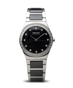 Montre Femme Bering Noire en Céramique – Élégance avec Cristaux & Bracelet Acier