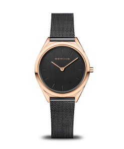 Montre femme noire or rose Bering – Élégance moderne en acier pour femme au Maroc