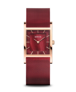 Montre femme Bering rouge or rose – Élégance moderne avec cadran rectangulaire au Maroc