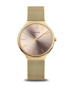 Montre femme dorée Bering – Élégance rose champagne raffinée au Maroc