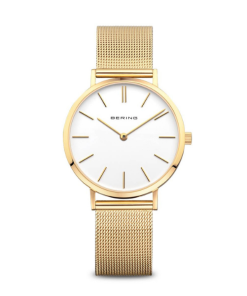 Montre femme dorée Bering avec cadran blanc – Élégance minimaliste au Maroc