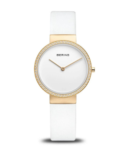 montre femme blanche Bering, montre Bering cuir blanc, montre dorée femme Maroc, montre minimaliste femme élégante, montre femme avec cristaux, montre scandinave femme Casablanca, montre chic blanche Rabat, montre luxe femme discrète
