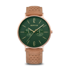 Montre Bering - Élégant Cadran Vert avec Bracelet en Cuir Beige et Boîtier Rose Gold