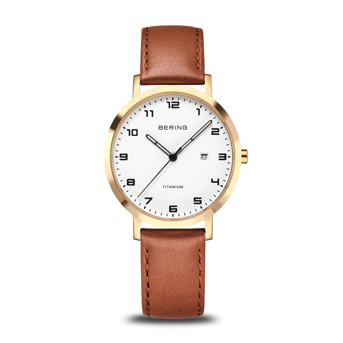 Montre Bering Titanium Dorée avec Bracelet Cuir Marron | Élégance et Livraison Rapide au Maroc