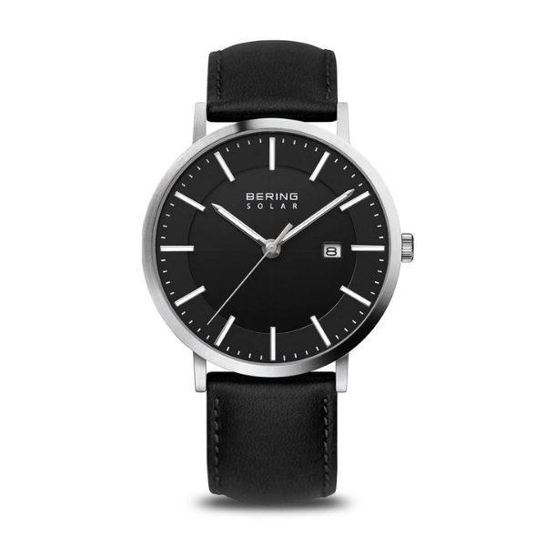 Montre Bering Solar avec Cadran Noir et Bracelet en Cuir | Élégance et Livraison Rapide au Maroc