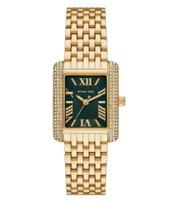 Montre Michael Kors Femme Dorée – Rectangulaire avec Cadran Vert et Cristaux